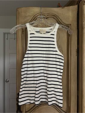 Sézane White Tank Top with Black Stripes